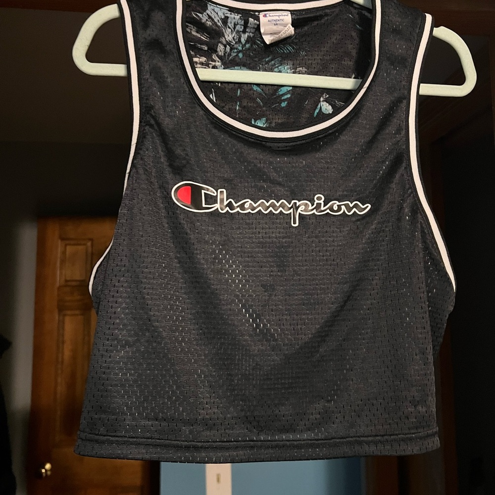 Champion Black and Teal Mesh Top